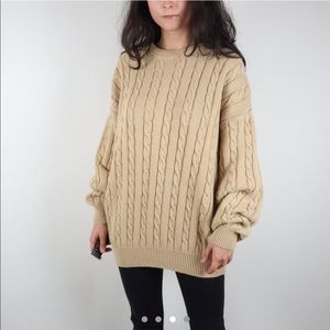 Tan Brown Cable Knit Chunky Sweater